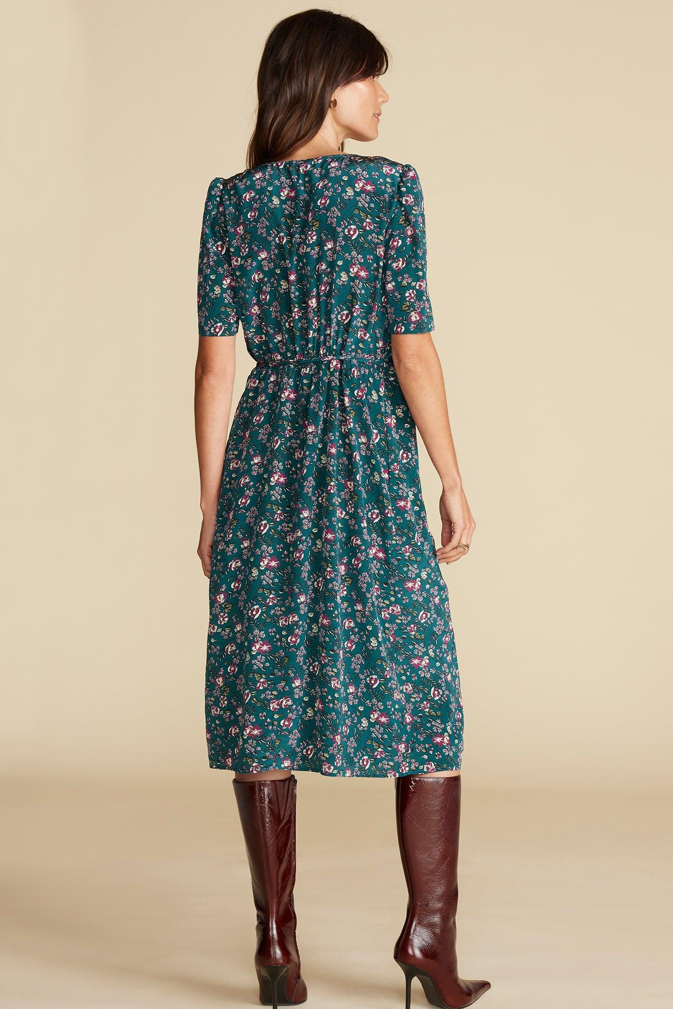 Nicolette Washable Silk Dress - Chloe Green Floral Print Product Image