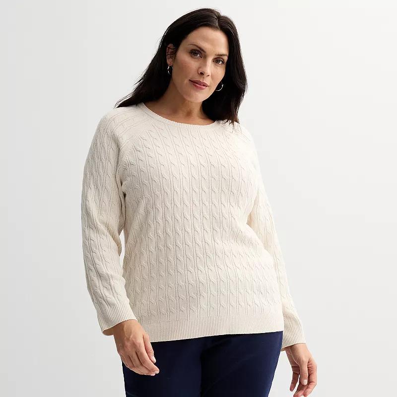 Plus Size Croft & Barrow The Extra Soft Cabled Crew Neck Sweater, Womens Brown Product Image