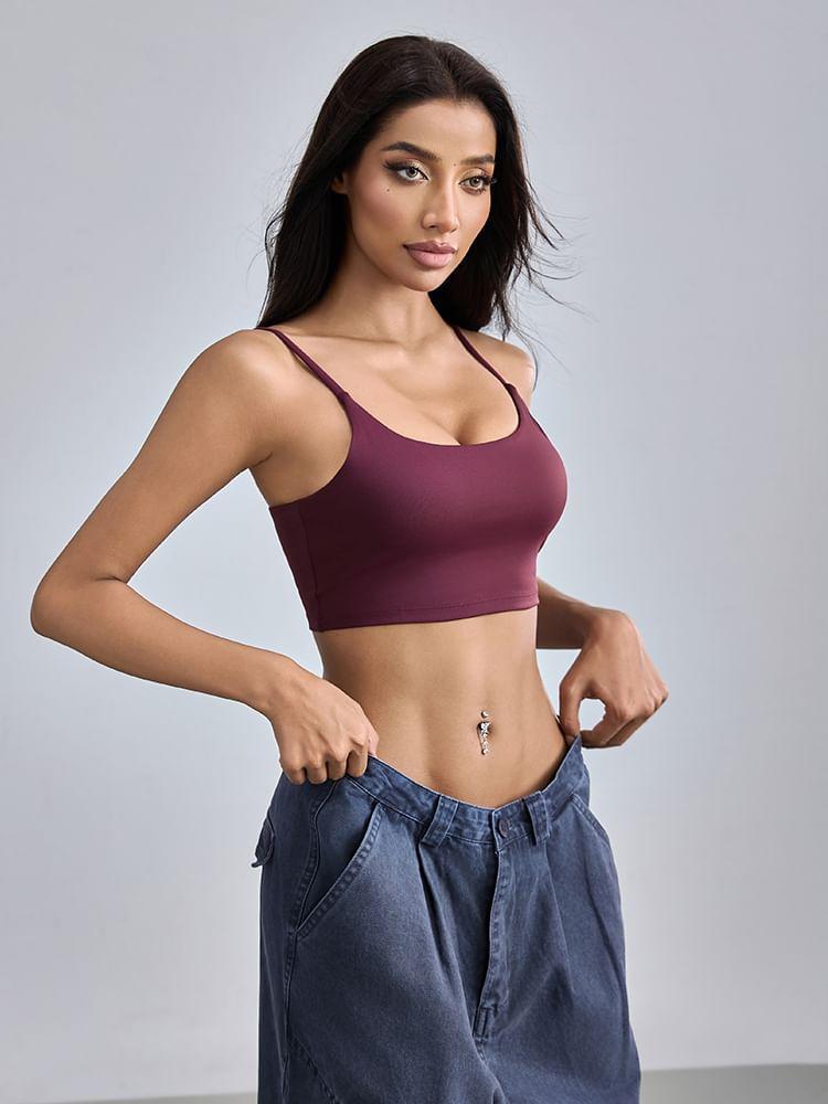 Spaghetti Strap Plain Sports Bra Product Image