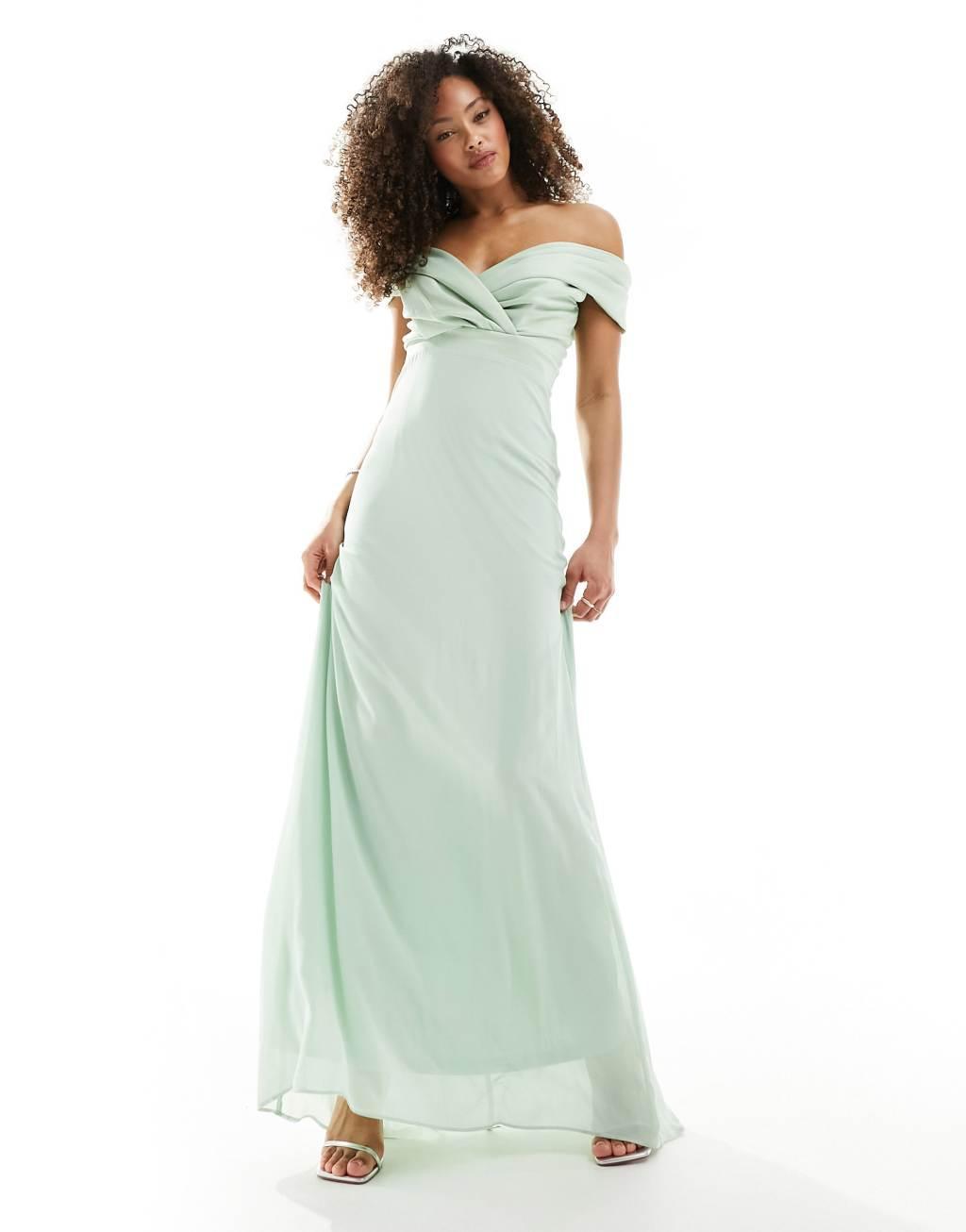 TFNC Bridesmaids bardot fitted maxi dress in fresh mint Product Image