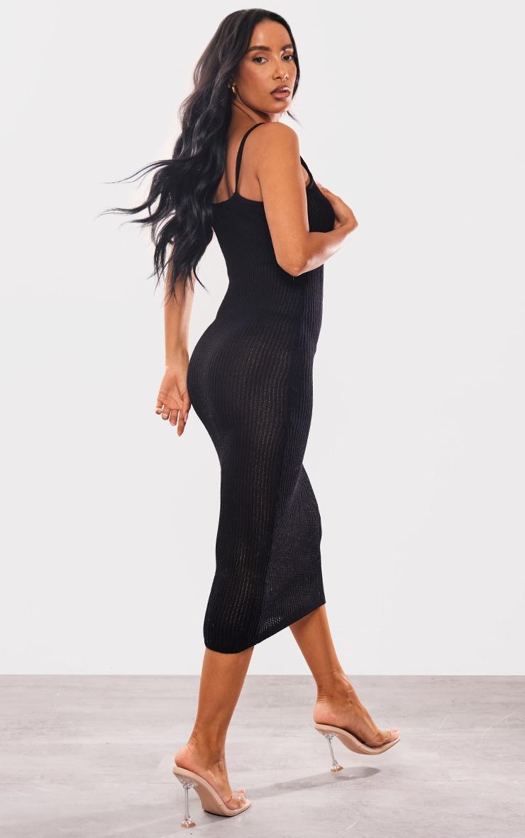 Black Soft Crochet Strappy Midaxi Dress Product Image