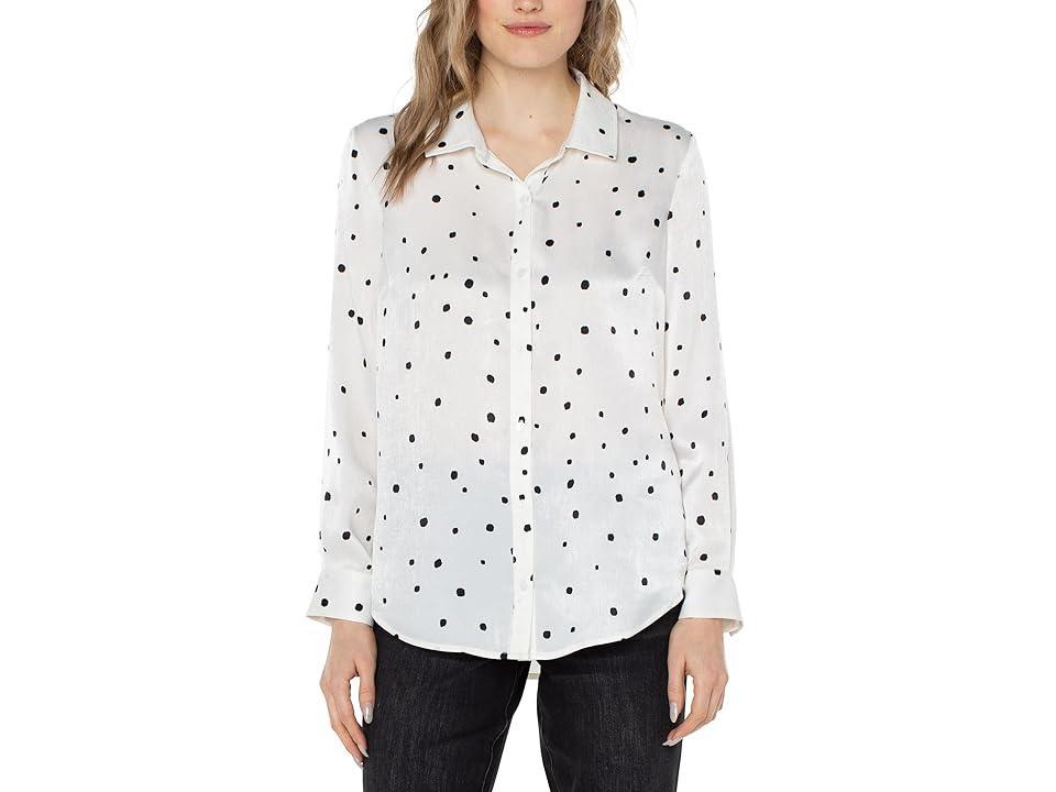 Liverpool Los Angeles Flap Pocket Button Front Woven Blouse (All Over Dot Vanilla) Women's Clothing Product Image