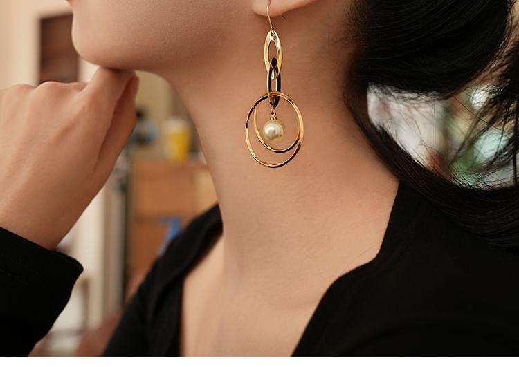 Faux Pearl Hoop Drop Hook Earring Product Image