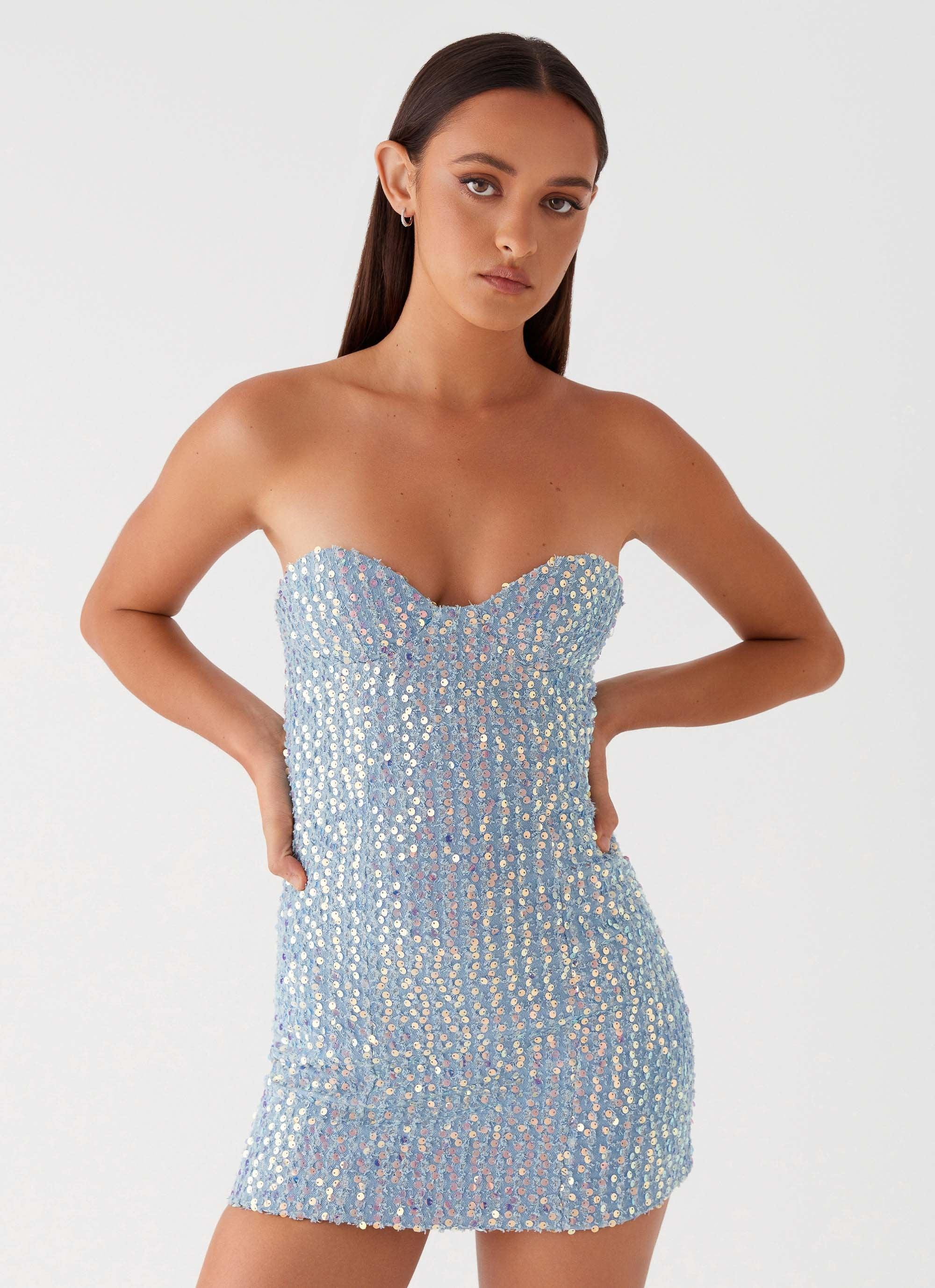 Disturbia Sequin Mini Dress - Sequin Denim Product Image