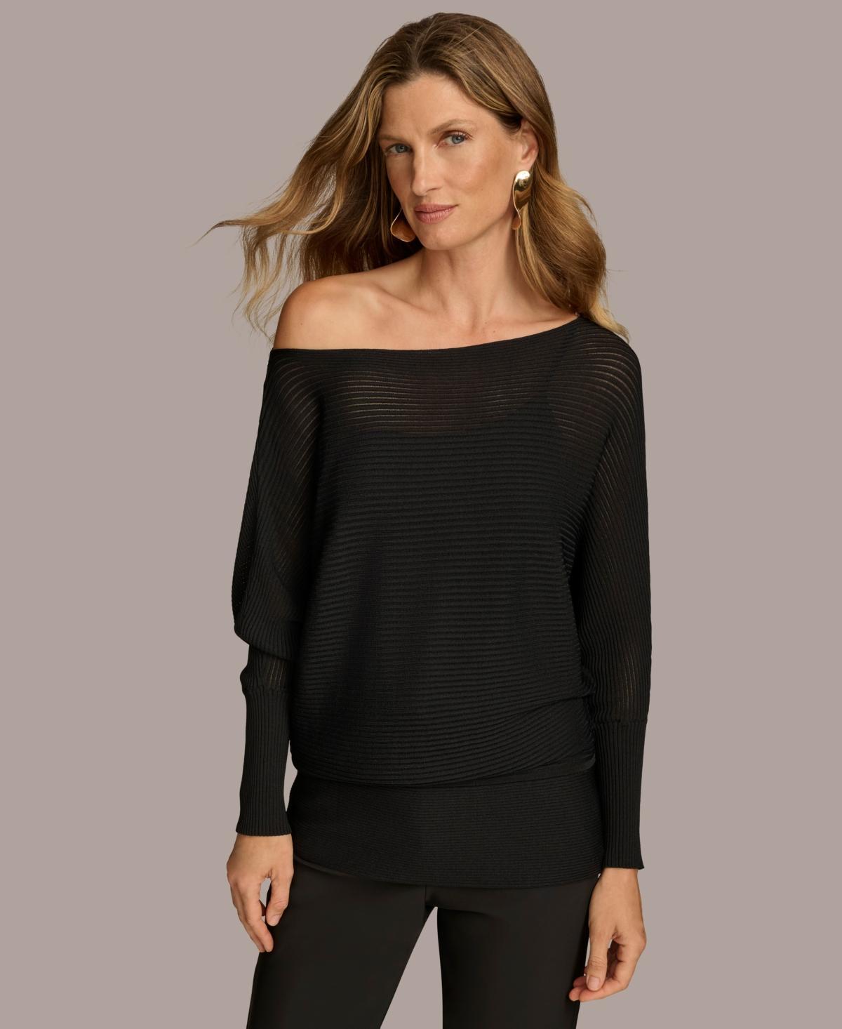 Donna Karan New York Womens Asymmetrical Neckline Ribbed Sweater product image