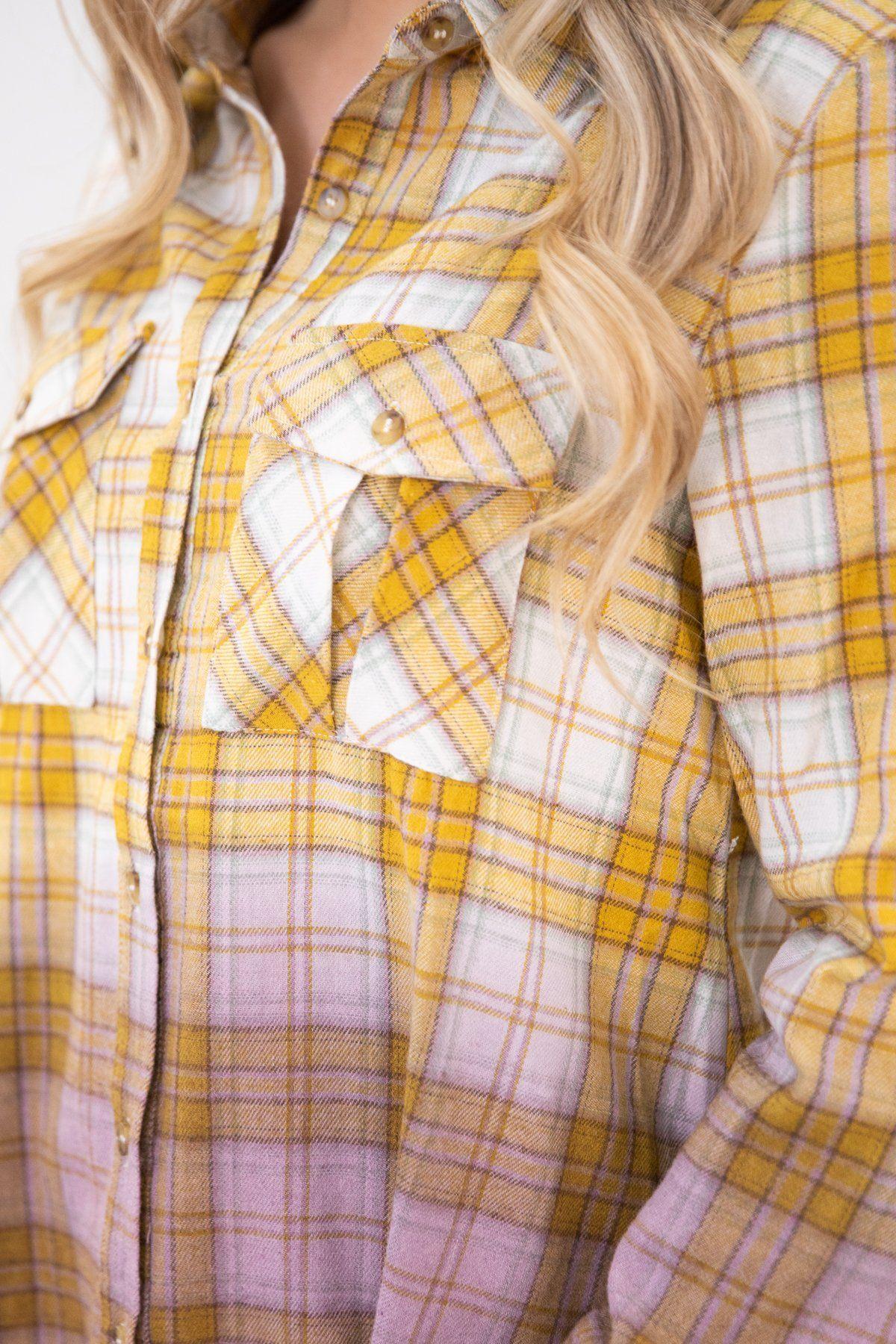 Mustard Ombre Plaid Button Up Top Product Image