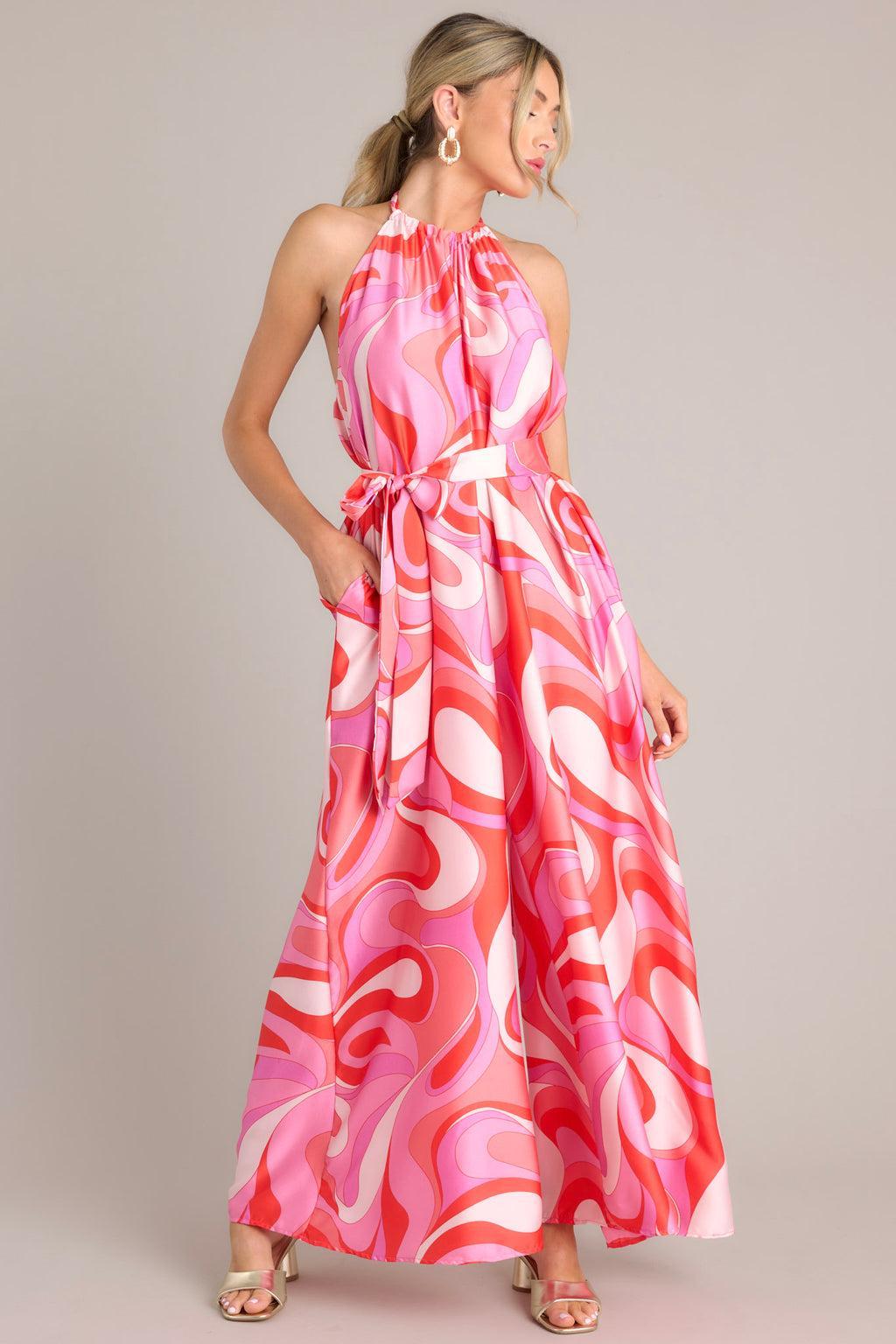 Sun And Done Hot Pink Print Jumpsuit Product Image