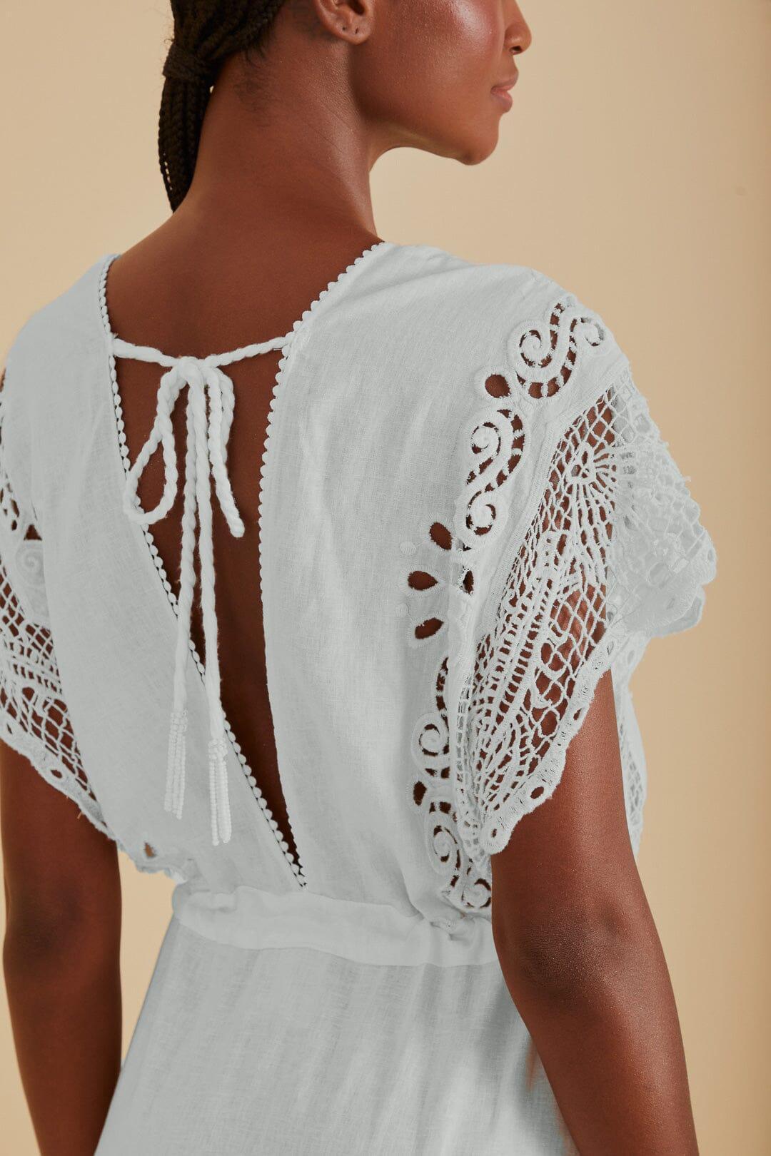 Off-White Embroidered Guipure Euroflax™ Premium Linen Midi Dress Product Image