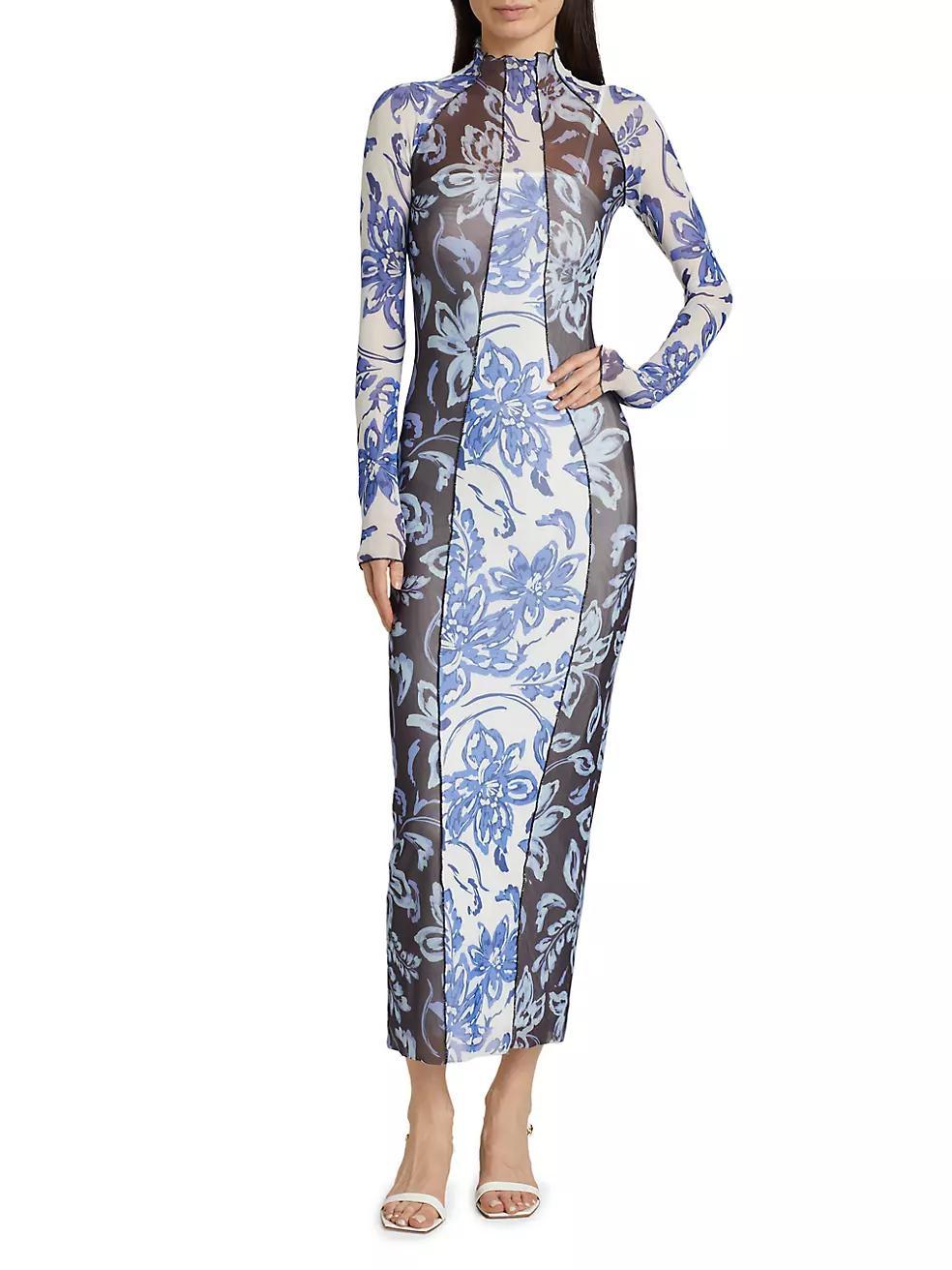 Jean Hibiscus Mesh Midi-Dress Product Image