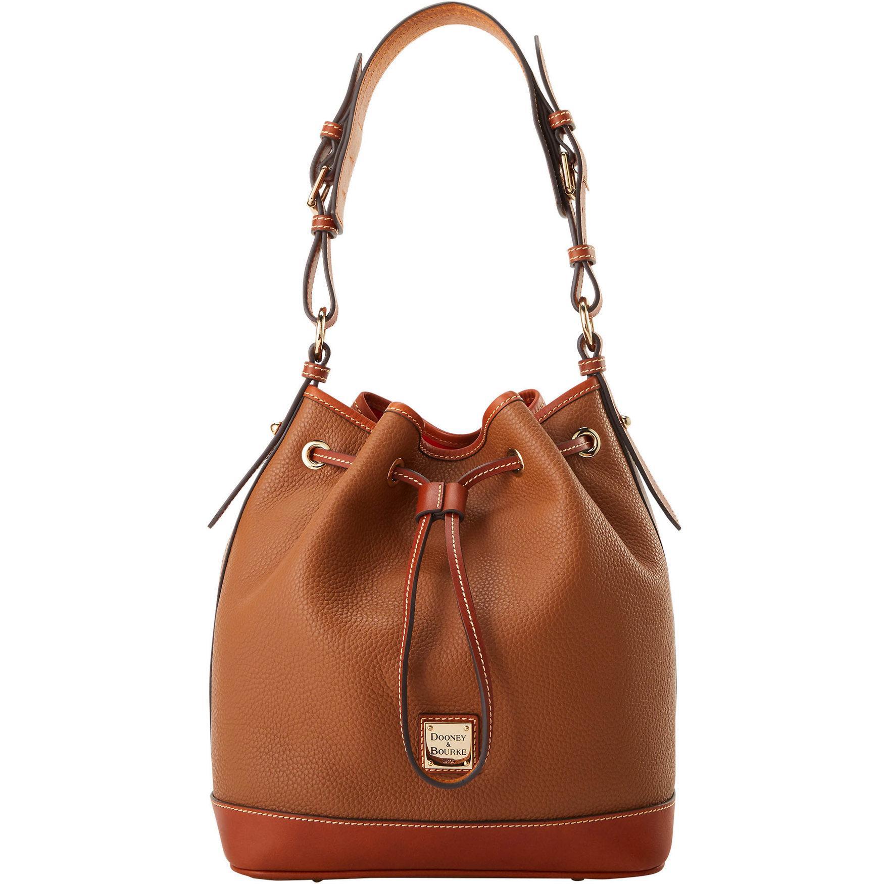 Dooney & Bourke Womens Pebble Grain Drawstring Leather Shoulder Bag in Caramel Product Image