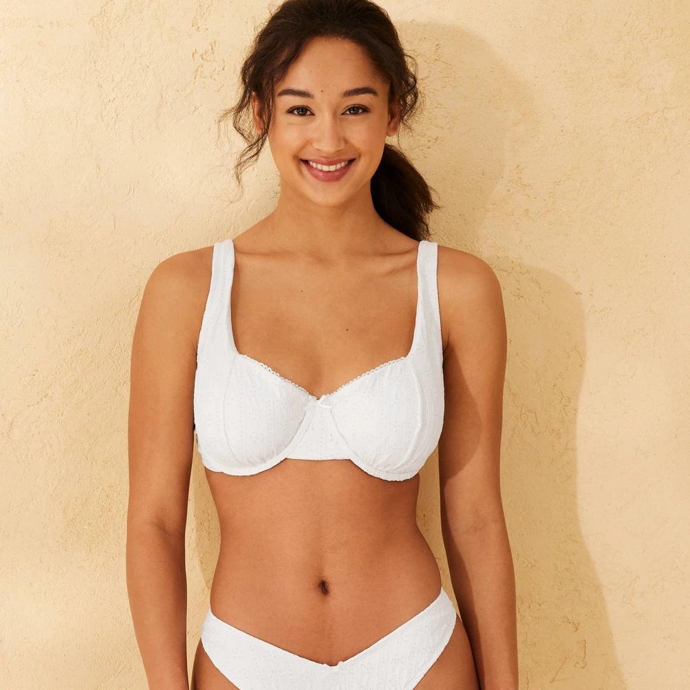 Womens Eyelet Underwire Bikini Top - Wild Fable White D/DD Cup Product Image