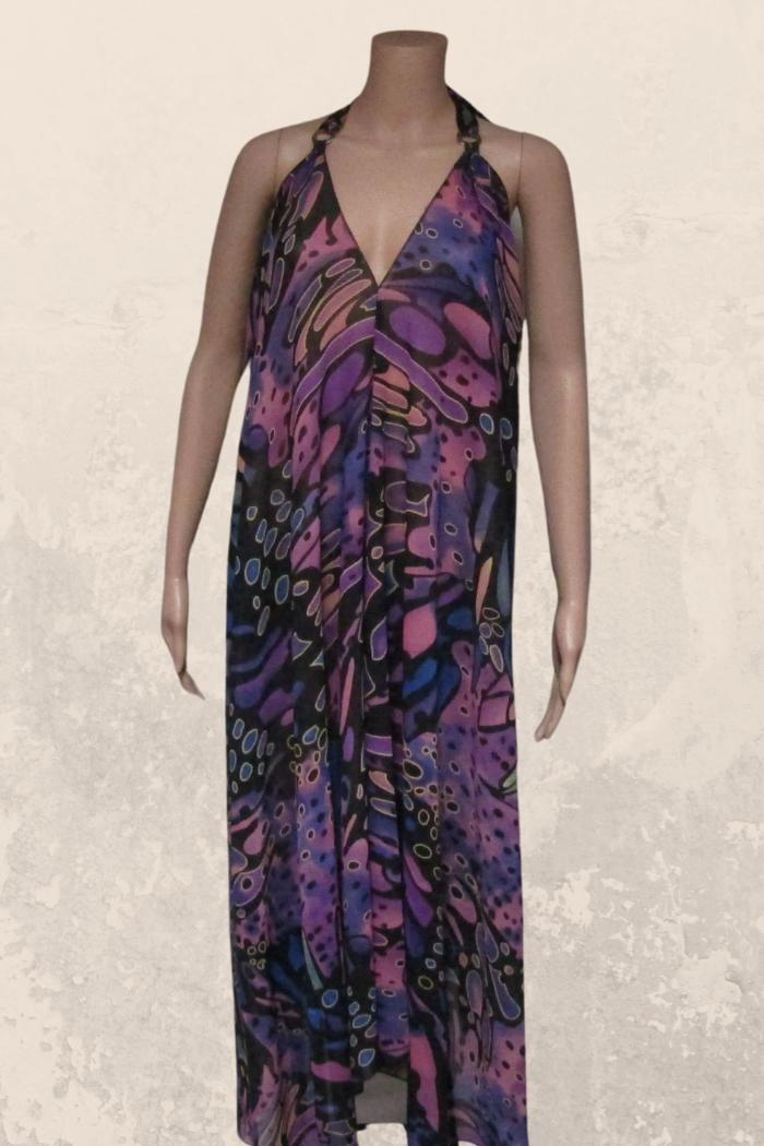 Sheer Halter Style CoverUp-Dress in a Purple Abstract Print Product Image