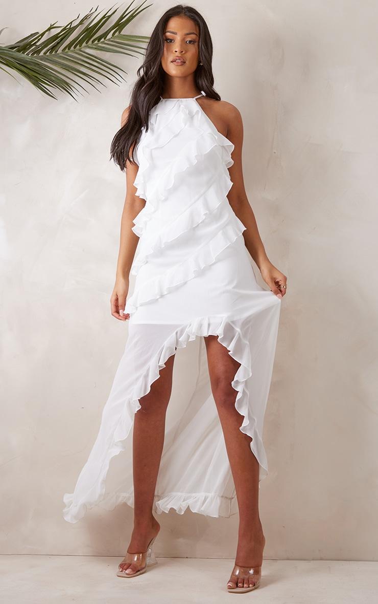 Tall White Strappy Frilled Maxi Dress Product Image