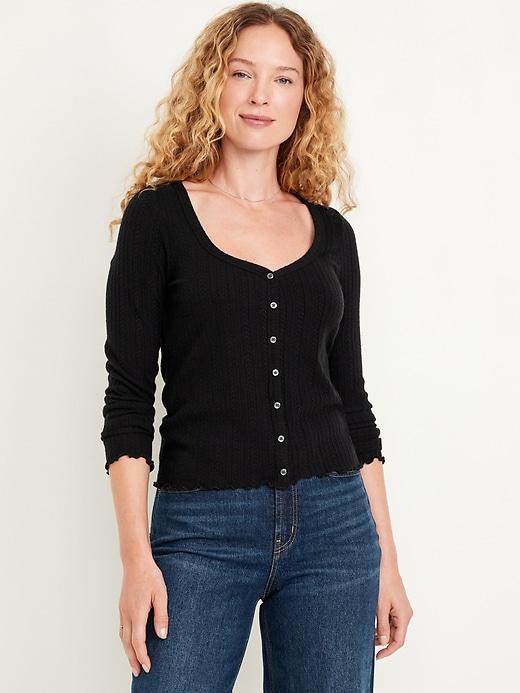 Button-Down Pointelle Top Product Image