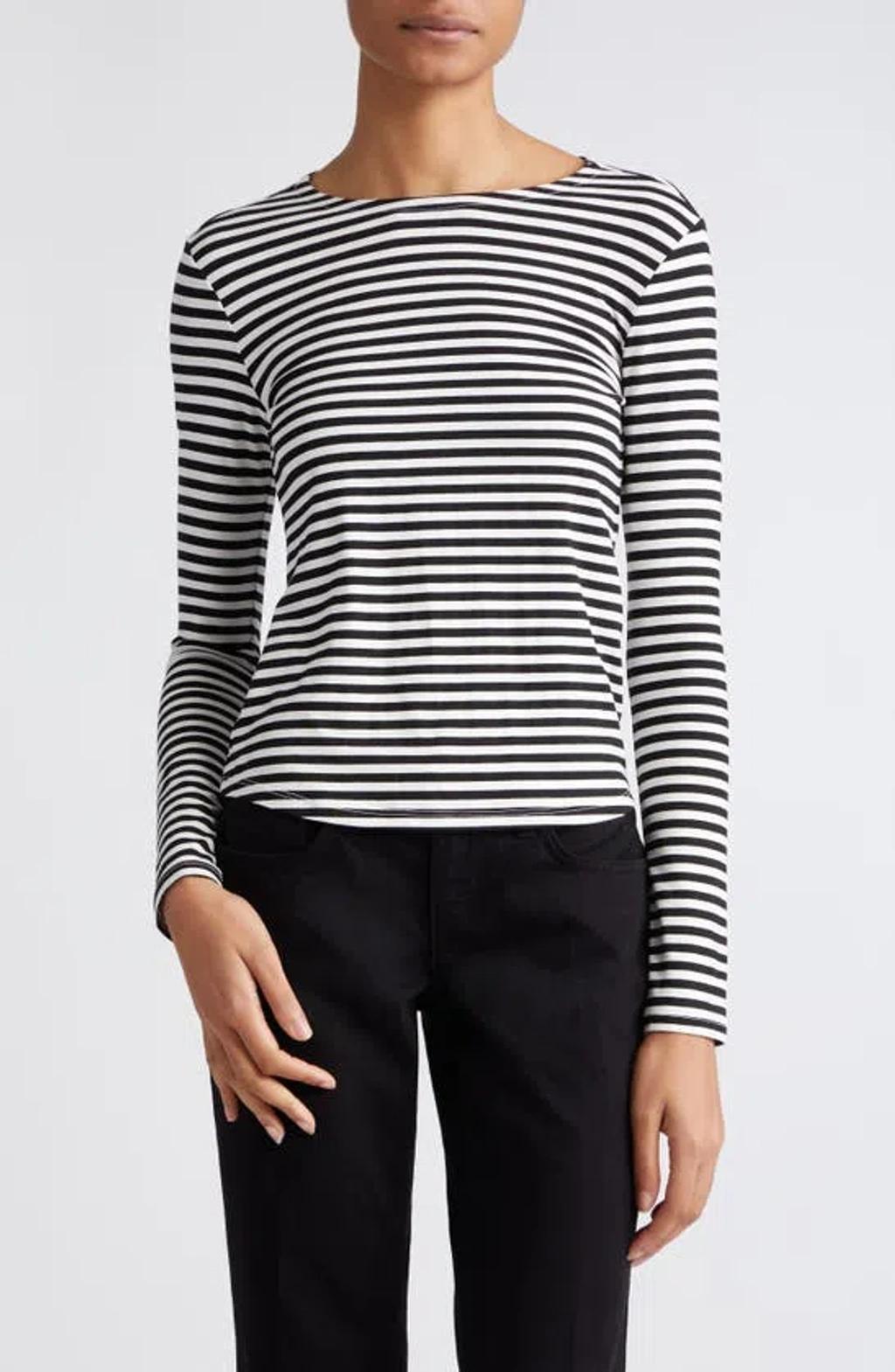 Tess Long-sleeve Stripe Tee In Black White Stripe Product Image