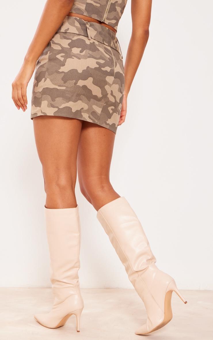 Brown Camo Buckle Detail Denim Mini Skirt Product Image