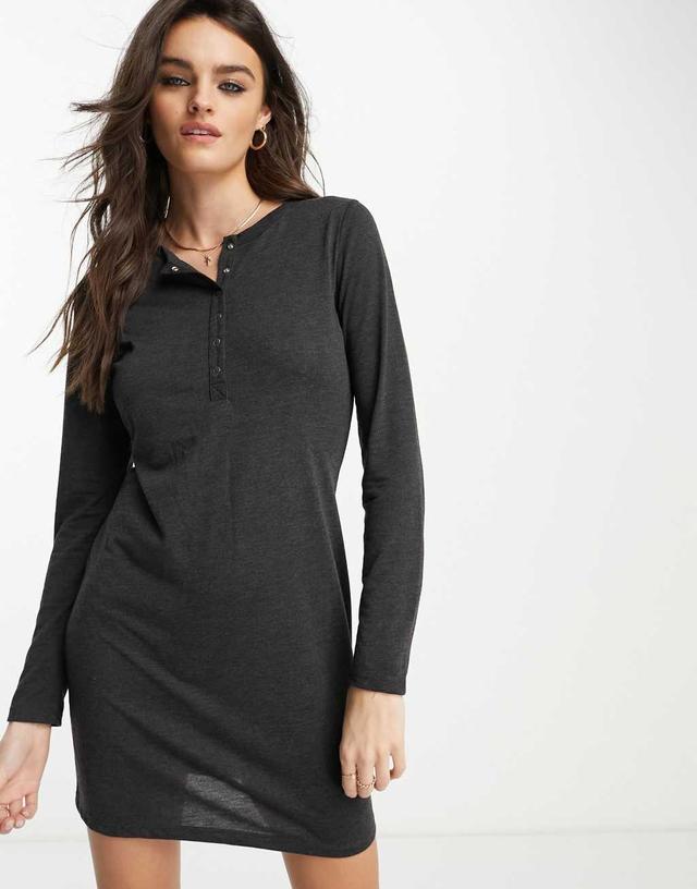 French Connection button front jersey mini dress in charcoal Product Image