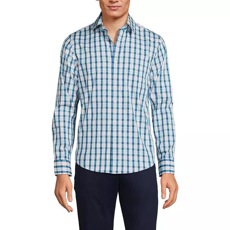 Mens Lands End Traditional Fit Travel Button-Down Shirt Blue Blue Plaid Product Image