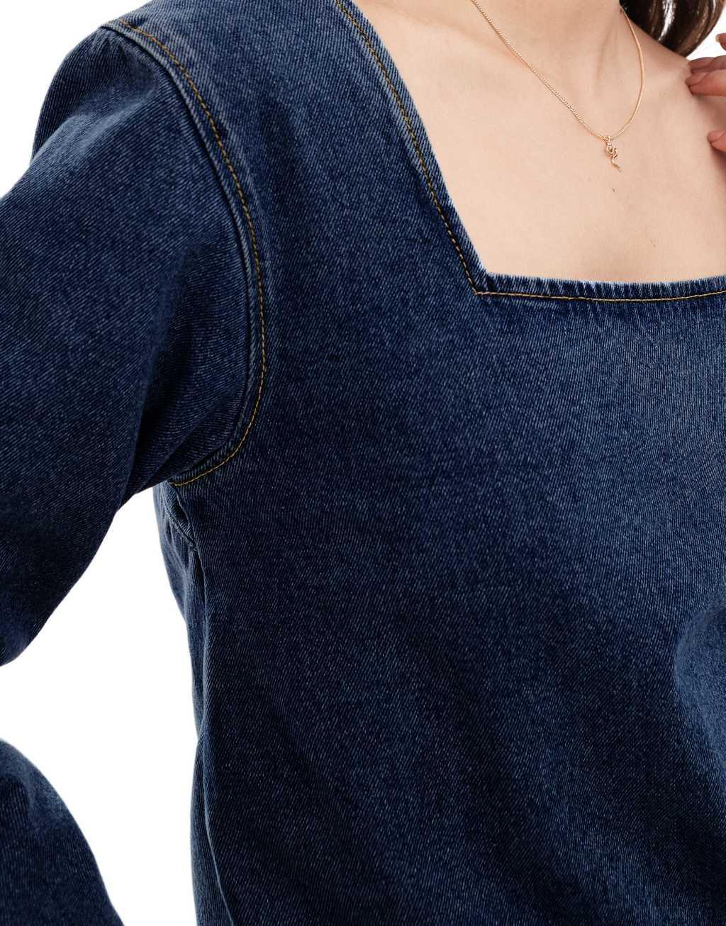 ASOS DESIGN denim seamed long sleeve top in dark indigo Product Image