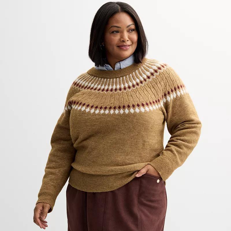 Plus Size Croft & Barrow Fairisle Ringer Pullover Sweater, Womens Blue Diamond Yoke Product Image