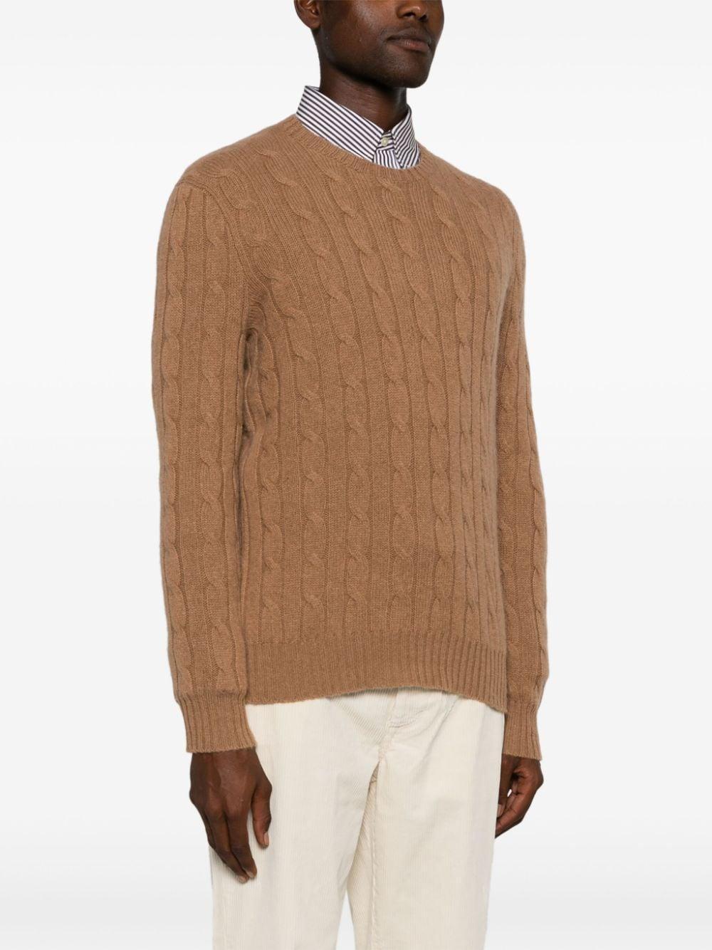 Cashmere Cable Knit Crewneck Sweater In Brown Product Image