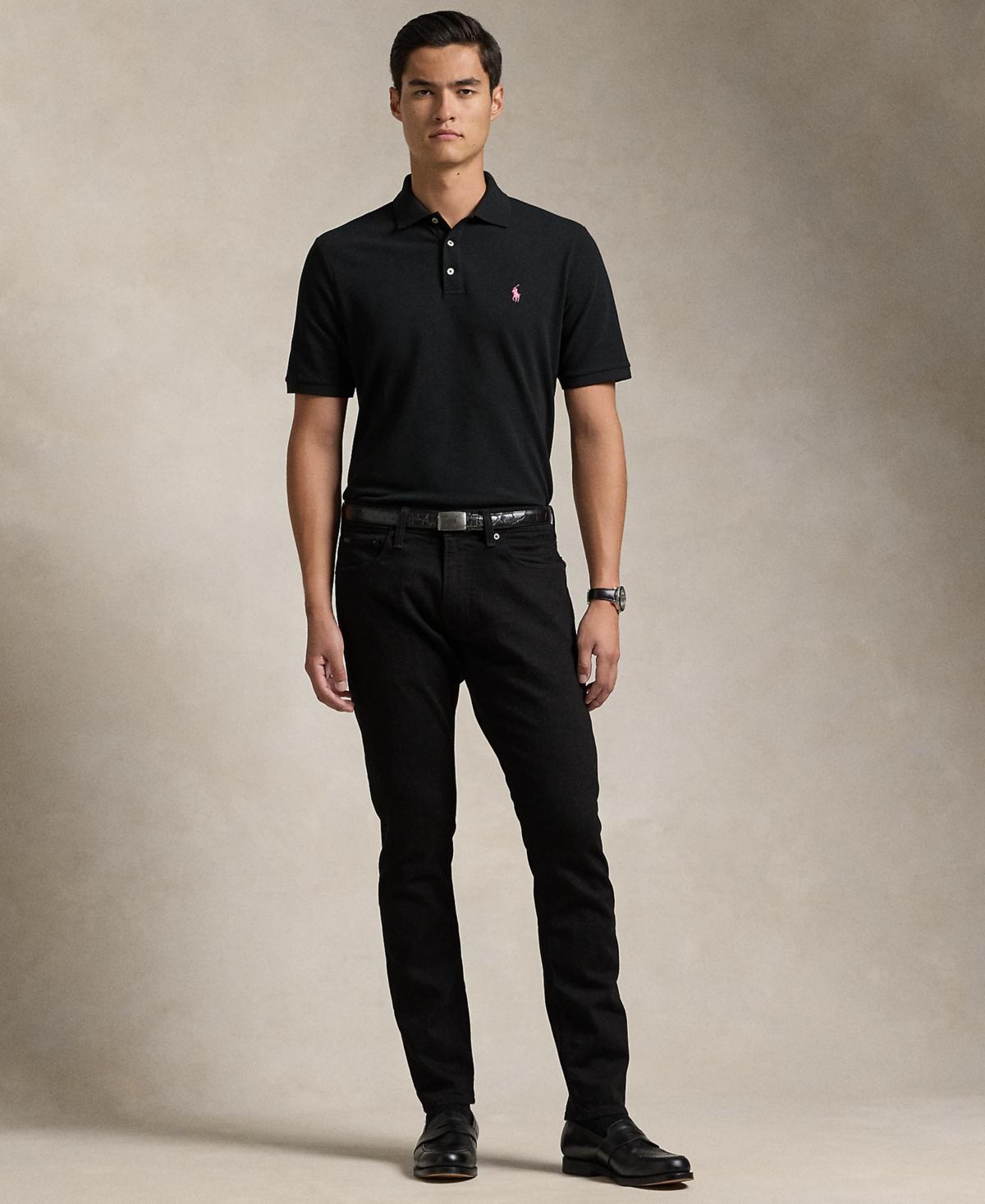 POLO RALPH LAUREN Men's Pink Pony Stretch Mesh Polo Shirt In Black Product Image