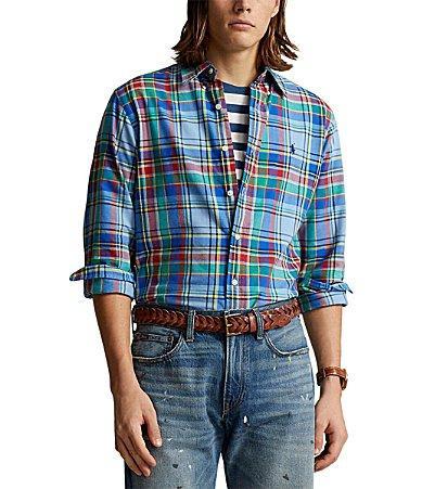 Polo Ralph Lauren Mens Big & Tall Plaid Cotton Oxford Shirt - 6343 Blue Product Image