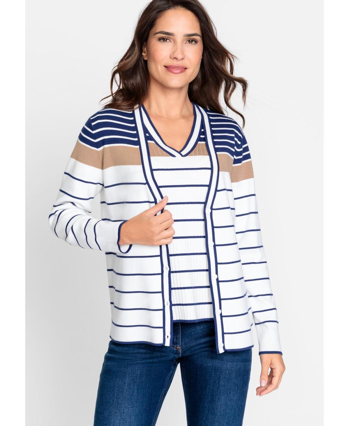 Olsen Womens Long Sleeve Striped Cardigan Product Image