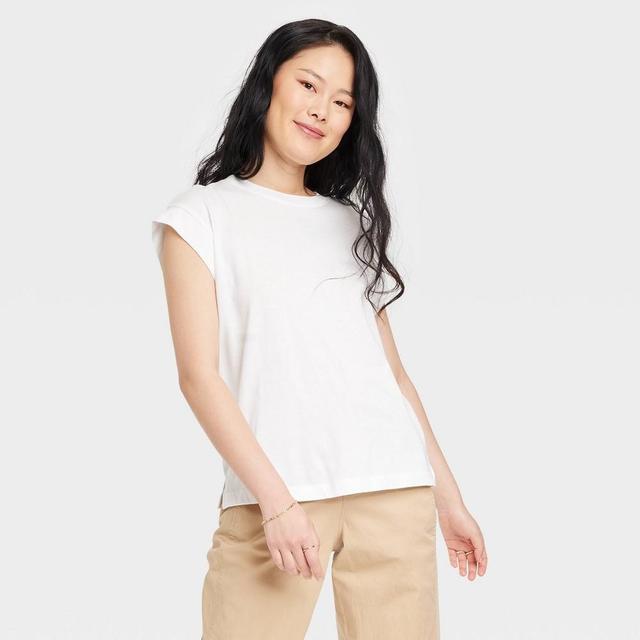 Womens Short Sleeve Extended Shoulder T-Shirt - A New Day White Product Image