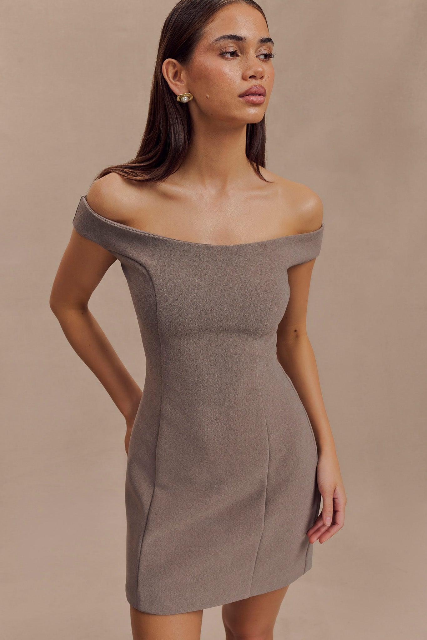 Cassidy Crepe Off Shoulder Mini Dress - Smoke Product Image