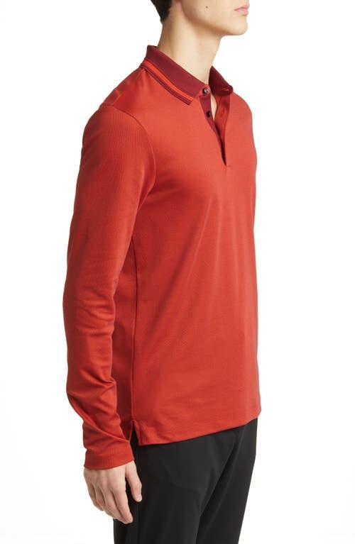 Slim-fit Long-sleeved Polo Shirt With Woven Pattern In Dark Red Product Image