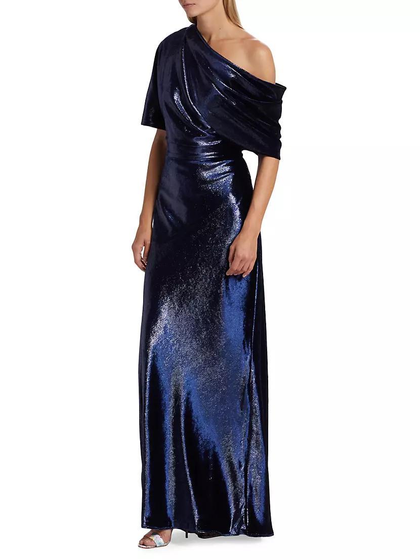 Metallic Velvet Draped Gown Product Image