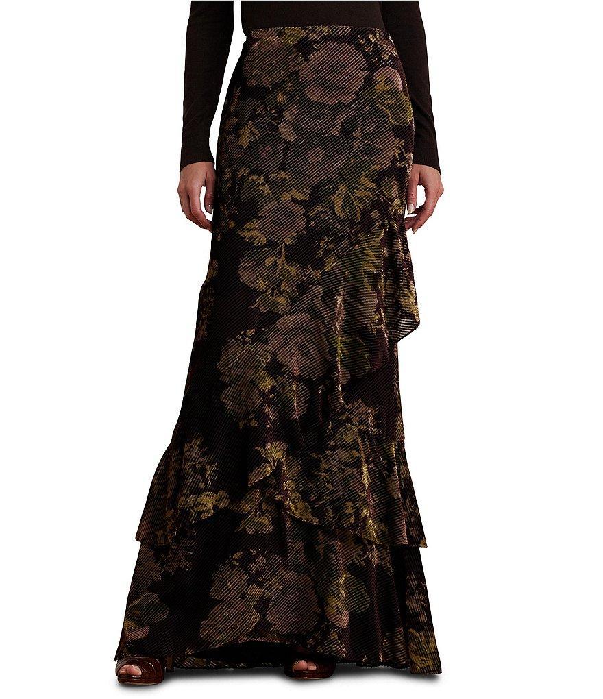 Lauren Ralph Lauren Burnout Velvet Floral Tiered Flounce Maxi Skirt product image