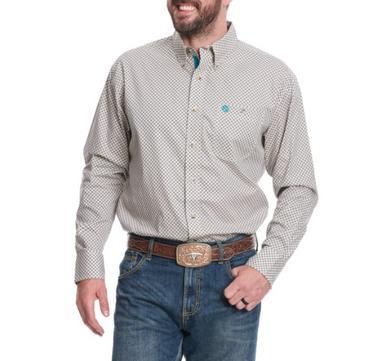 Wrangler George Strait® Men's L/S Latte/Turquoise Diamond Print Button Shirt Product Image