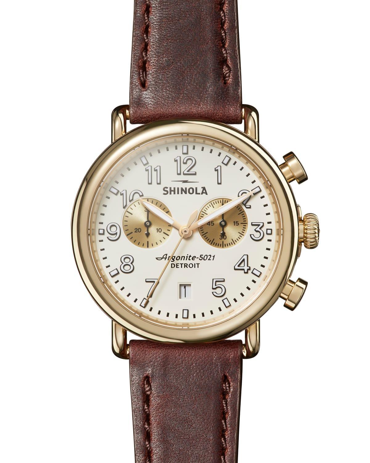 Mens 41mm Runwell Chronograph Watch, Brown/White Product Image