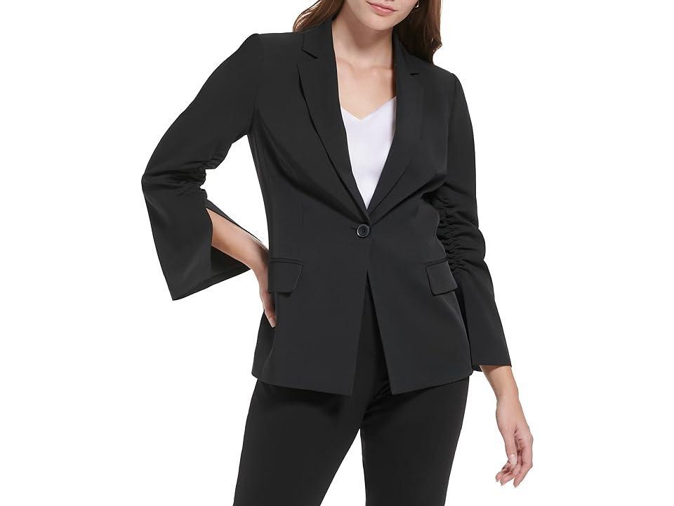 Calvin Klein One-Button Jacket with Ruched Sleeve Women's Clothing Product Image