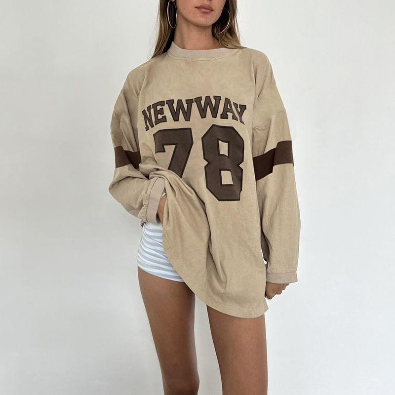 Crew Neck Numbering Oversized Pullover Product Image