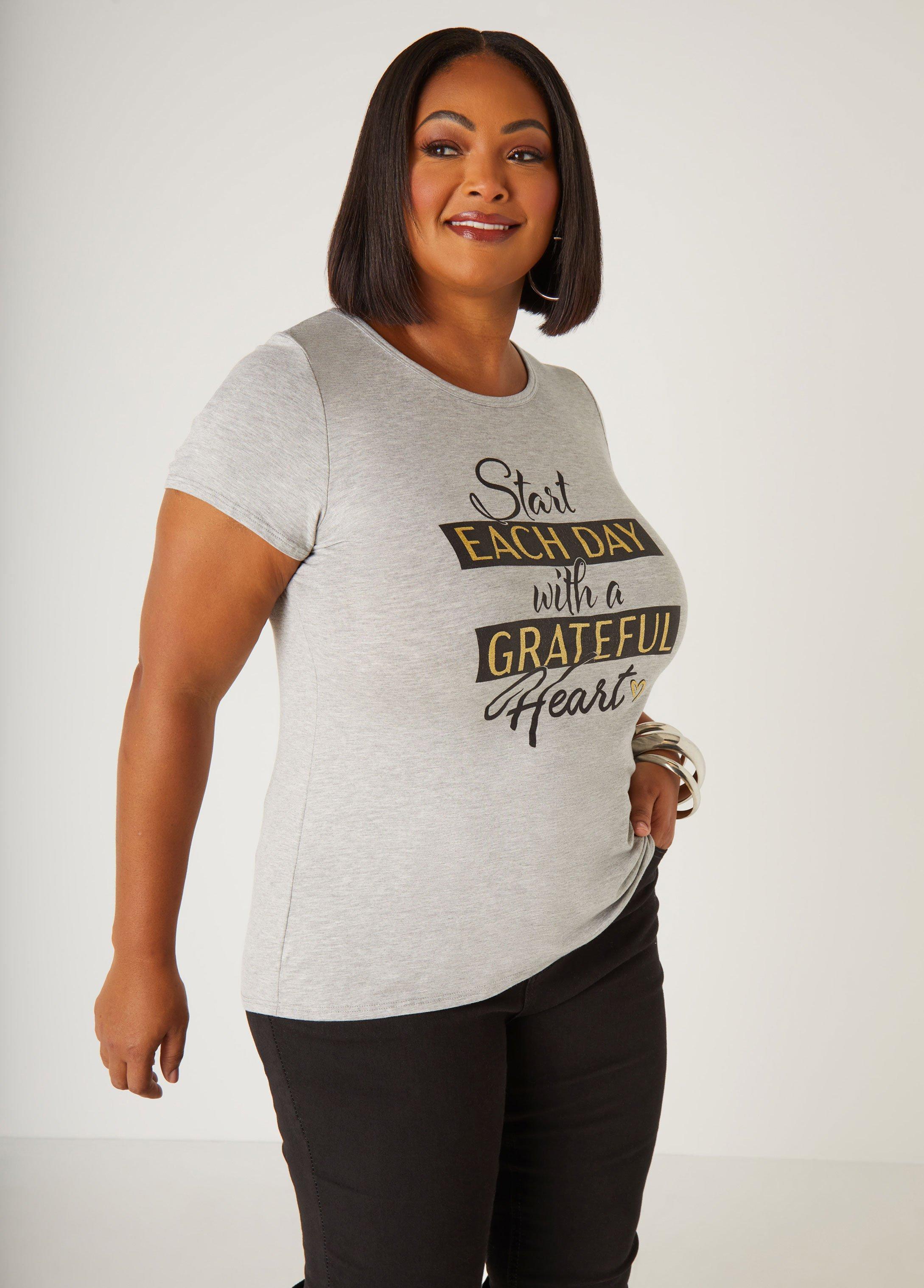 Plus Size Grateful Glittered Graphic Tee Ashley Stewart product image