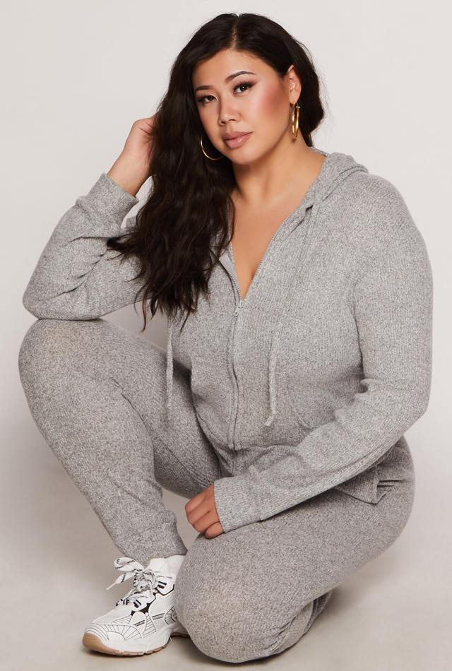 Womens Plus Size Daisy Brushed Knit Zip Front Hoodie Product Image