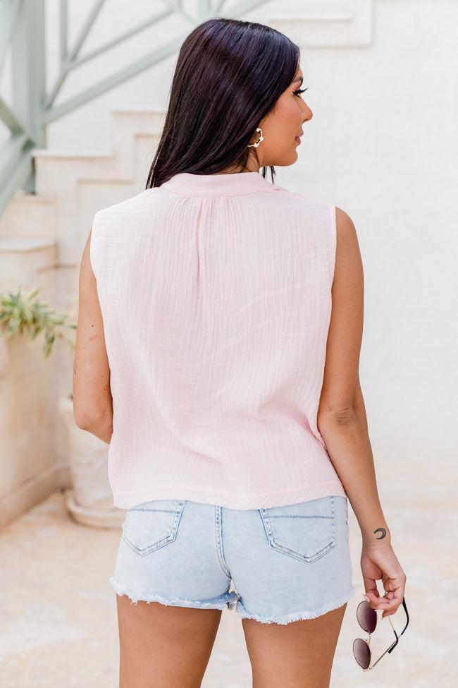 Making Me Blush Gauze Notched Neck Blush Pink Tank FINAL SALE Product Image