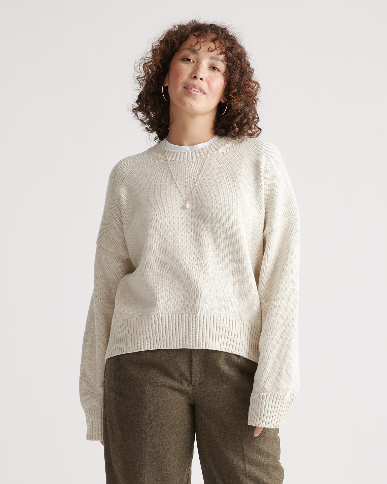 Womens Boyfriend Crew Sweater in Speckled Beige, Size XL, Organic Cotton by Quince Product Image