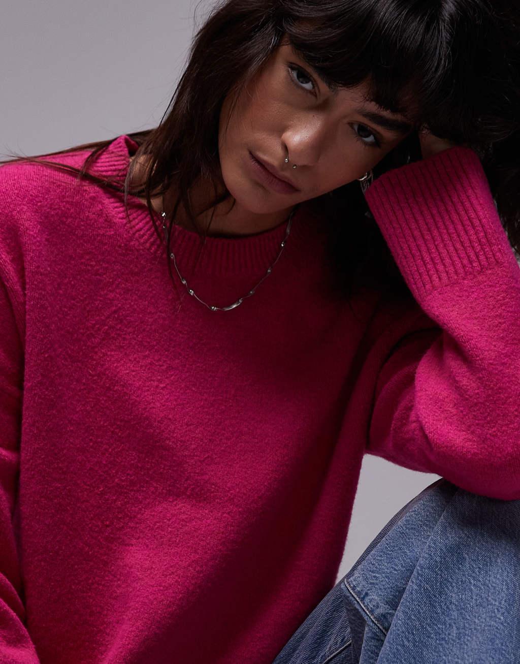 & Other Stories crew neck sweater in bright pink Product Image