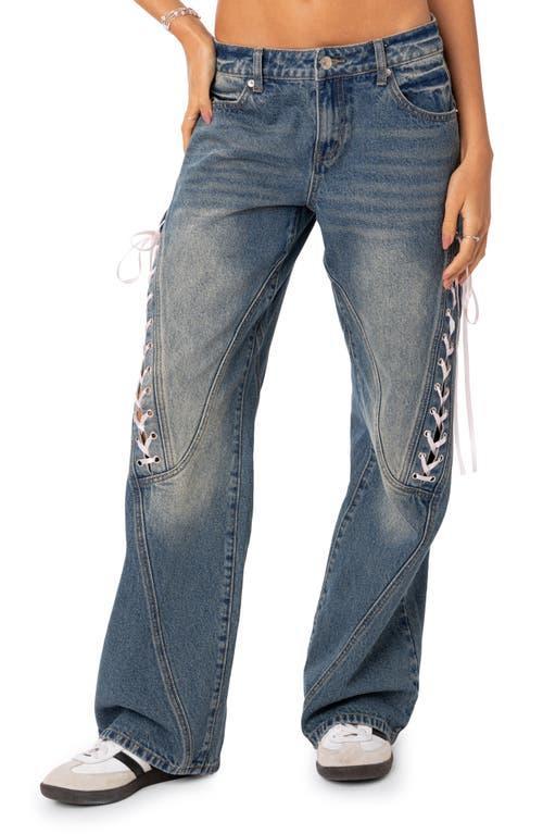 EDIKTED Lace-Up Knee Low Rise Wide Leg Jeans product image