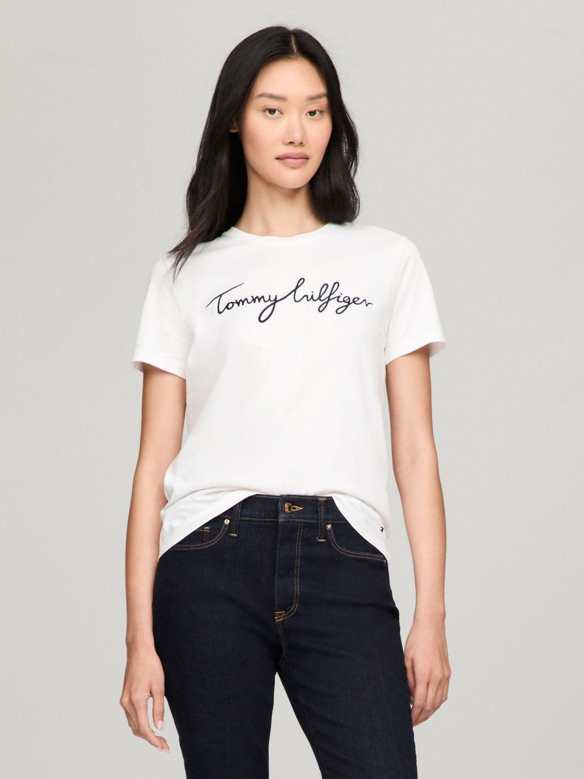 Tommy Hilfiger Women's Embroidered Signature Crewneck T-Shirt Product Image