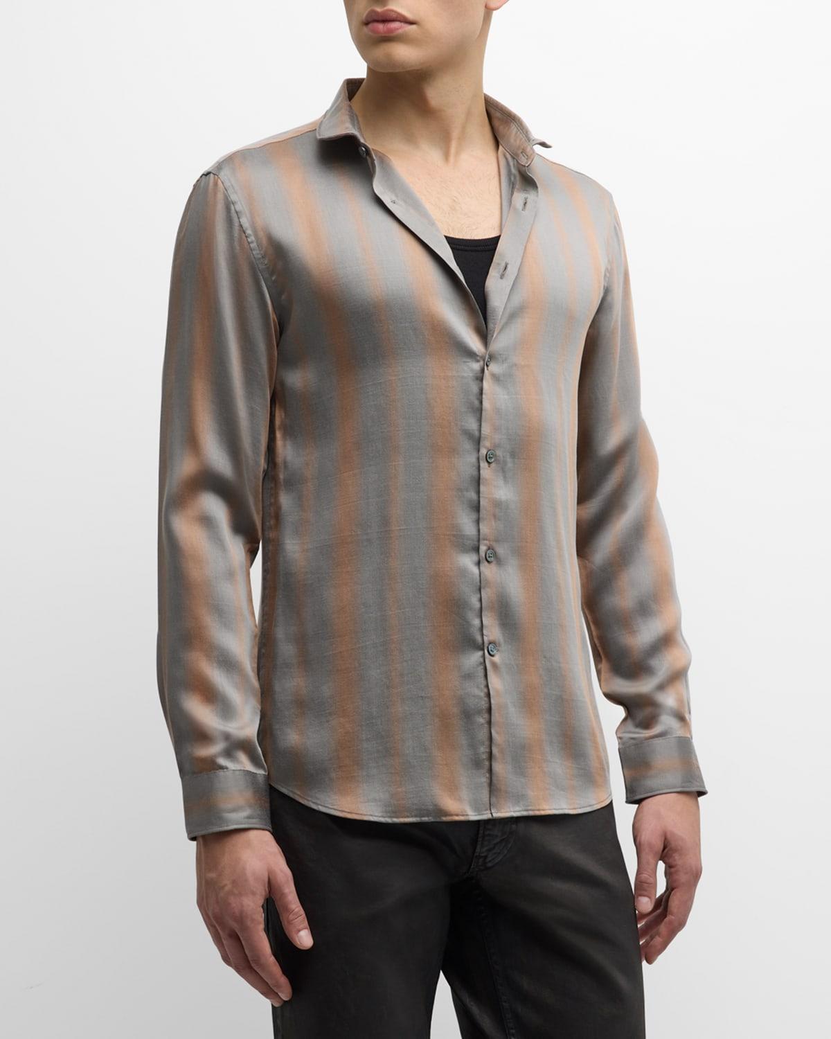 John Varvatos Slim Fit Stripe Lyocell & Silk Button-Up Shirt Product Image