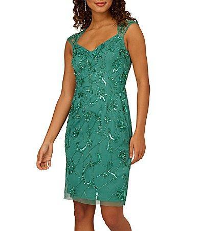 Adrianna Papell Beaded Sweetheart Neckline Cap Sleeve Dress Product Image