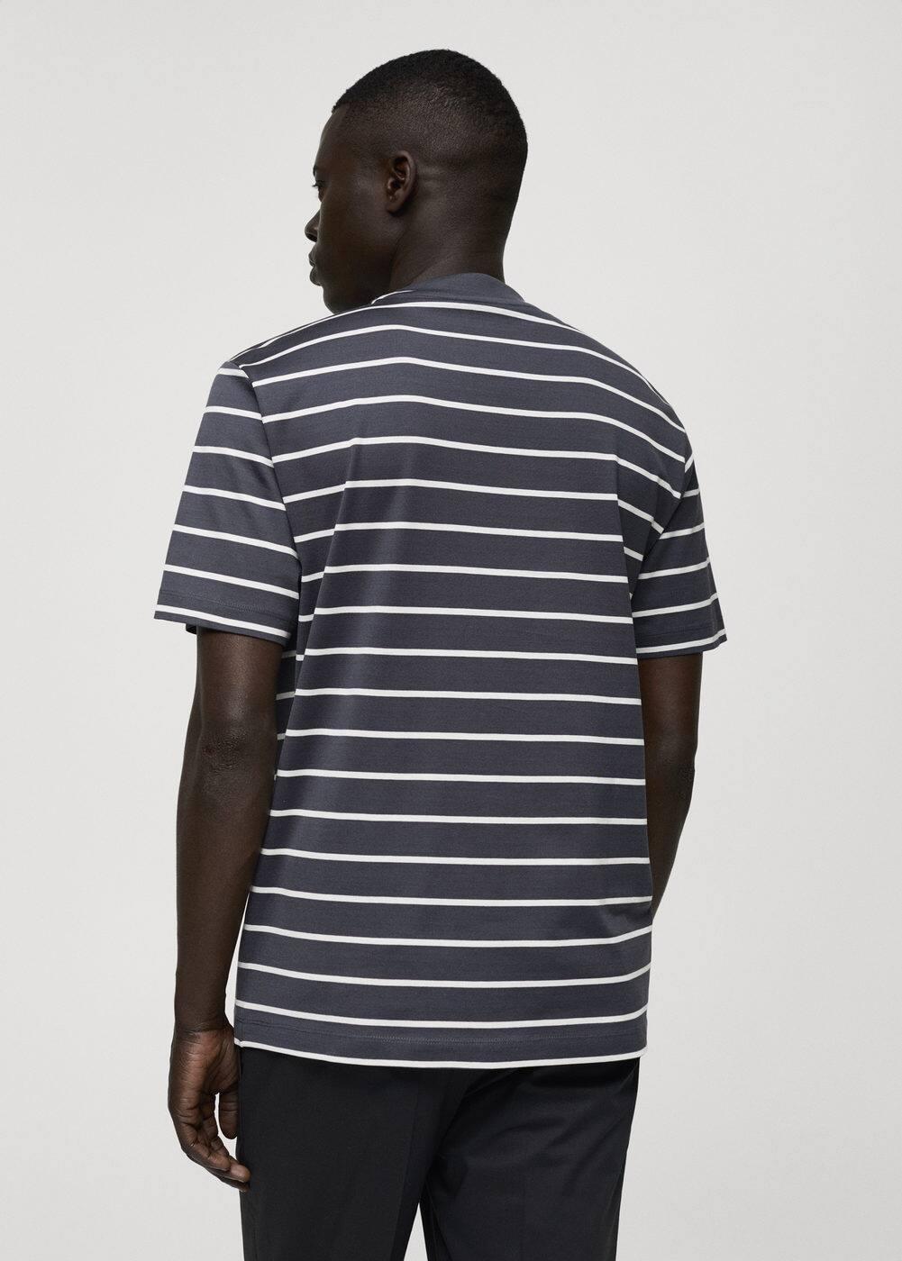 MANGO MAN - Striped cotton T-shirt dark navyMen Product Image