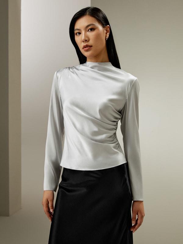 Oblique Wave Silk Blouse Product Image