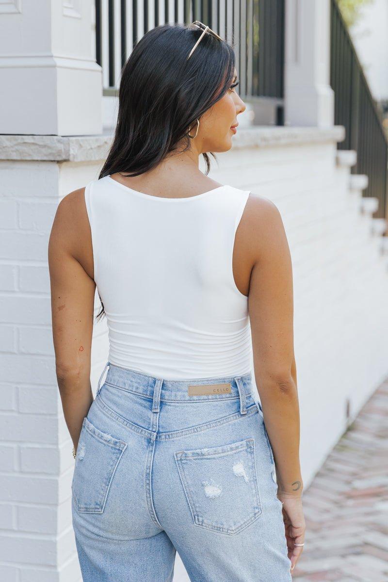 White Seamless Tank Bodysuit Female Product Image