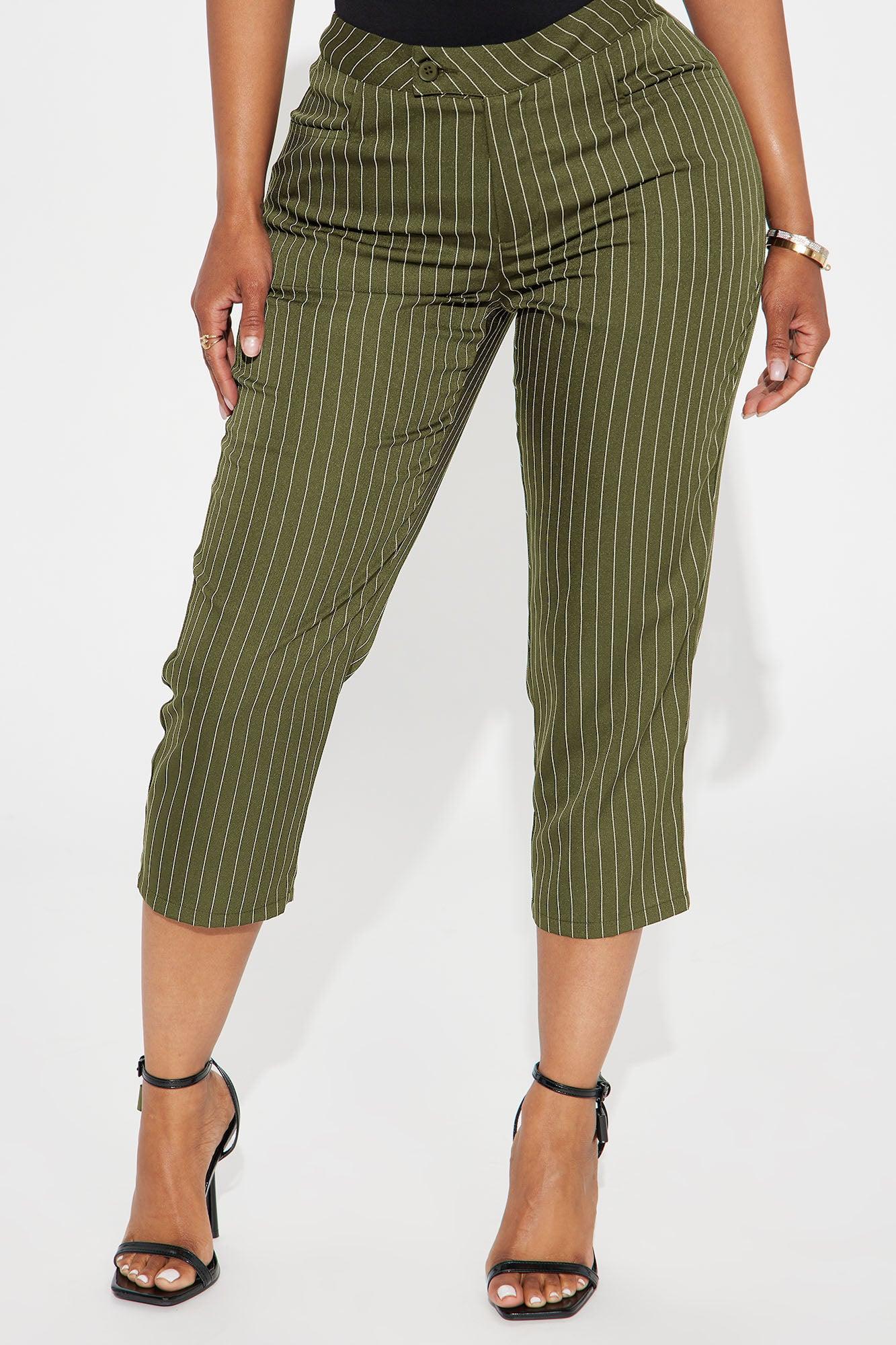 Business As Usual Pinstripe Capri Pant - Olive Product Image